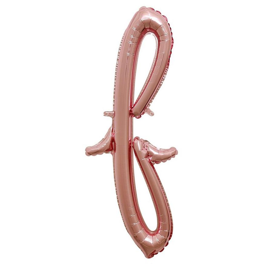 Air-Filled Rose Gold Lowercase Cursive Letter (f) Foil Balloon, 9in x 24in